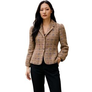 Donnkenny Tan Pink Lavender Lambswool Blend Lined Puff Princess Sleeve Jacket M